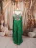 Emerald Green Heavy Beads and Mirror Embroidered Design Organza Indo Western Palazzo Suit with Matching Choker Dupatta
