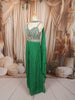 Emerald Green Heavy Beads and Mirror Embroidered Design Organza Indo Western Palazzo Suit with Matching Choker Dupatta