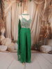 Emerald Green Heavy Beads and Mirror Embroidered Design Organza Indo Western Palazzo Suit with Matching Choker Dupatta