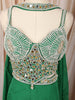 Emerald Green Heavy Beads and Mirror Embroidered Design Organza Indo Western Palazzo Suit with Matching Choker Dupatta