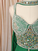 Emerald Green Heavy Beads and Mirror Embroidered Design Organza Indo Western Palazzo Suit with Matching Choker Dupatta