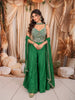Emerald Green Heavy Beads and Mirror Embroidered Design Organza Indo Western Palazzo Suit with Matching Choker Dupatta