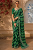 Emerald Green Horizontal Striped Woven Design Pure Tussar Saree with Scalloped Designer Border