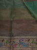 Emerald Green Horizontal Striped Zari Woven Design Pure Tissue Silk Party Wear Saree with Birds Motif Border