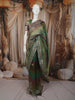 Emerald Green Horizontal Striped Zari Woven Design Pure Tissue Silk Party Wear Saree with Birds Motif Border