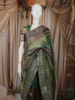 Emerald Green Horizontal Striped Zari Woven Design Pure Tissue Silk Party Wear Saree with Birds Motif Border
