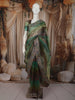 Emerald Green Horizontal Striped Zari Woven Design Pure Tissue Silk Party Wear Saree with Birds Motif Border