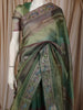 Emerald Green Horizontal Striped Zari Woven Design Pure Tissue Silk Party Wear Saree with Birds Motif Border