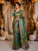 Emerald Green Horizontal Striped Zari Woven Design Pure Tissue Silk Party Wear Saree with Birds Motif Border