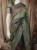 Emerald Green Horizontal Striped Zari Woven Design Pure Tissue Silk Party Wear Saree with Birds Motif Border