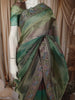 Emerald Green Horizontal Striped Zari Woven Design Pure Tissue Silk Party Wear Saree with Birds Motif Border