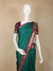 Emerald Green Solid Design Kanchipuram Silk Saree with Contrast Maroon Zari Border