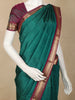 Emerald Green Solid Design Kanchipuram Silk Saree with Contrast Maroon Zari Border