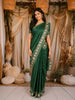 Emerald Green Solid Woven Design Tussar Fancy Saree with Floral Thread Work Border