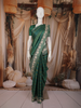 Emerald Green Solid Woven Design Tussar Fancy Saree with Floral Thread Work Border