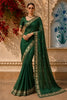 Emerald Green Solid Woven Design Tussar Fancy Saree with Floral Thread Work Border