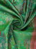 Emerald Parrot Green Floral Zari Woven Design Pure Kanchipuram Silk Saree with Contrast Floral Zari Border