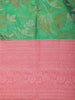 Emerald Parrot Green Floral Zari Woven Design Pure Kanchipuram Silk Saree with Contrast Floral Zari Border
