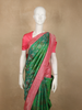 Emerald Parrot Green Floral Zari Woven Design Pure Kanchipuram Silk Saree with Contrast Floral Zari Border