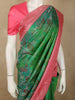 Emerald Parrot Green Floral Zari Woven Design Pure Kanchipuram Silk Saree with Contrast Floral Zari Border