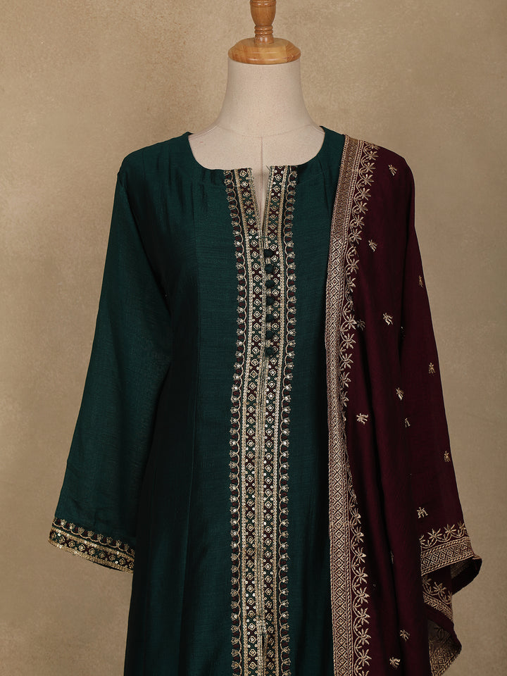 Emerald Green Floral Embroidered Georgette Salwar Suit - Diadem