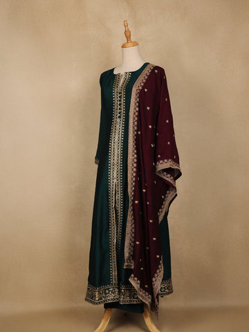 Emerald Green Floral Embroidered Georgette Salwar Suit - Diadem