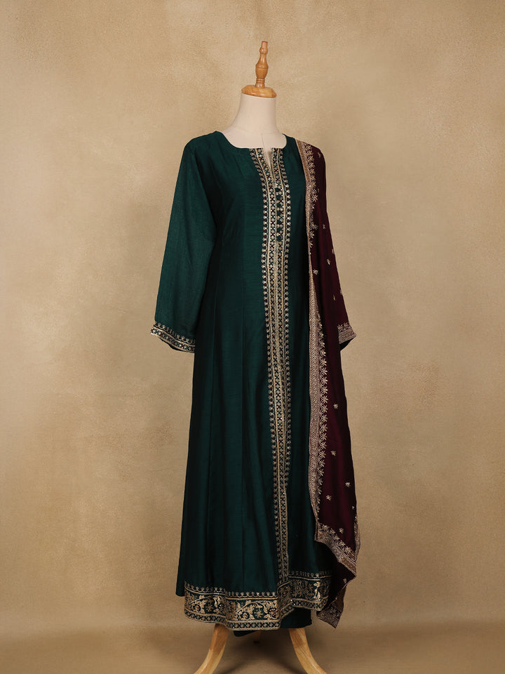 Emerald Green Floral Embroidered Georgette Salwar Suit - Diadem
