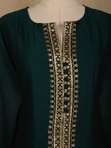 Emerald Green Floral Embroidered Georgette Salwar Suit - Diadem
