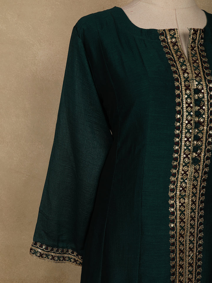 Emerald Green Floral Embroidered Georgette Salwar Suit - Diadem