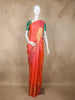 Fiery Orange Stripes Woven Design Pure Kanchipuram Silk Saree with Contrast Green Blouse