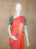 Fiery Orange Stripes Woven Design Pure Kanchipuram Silk Saree with Contrast Green Blouse