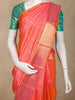 Fiery Orange Stripes Woven Design Pure Kanchipuram Silk Saree with Contrast Green Blouse