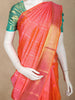 Fiery Orange Stripes Woven Design Pure Kanchipuram Silk Saree with Contrast Green Blouse