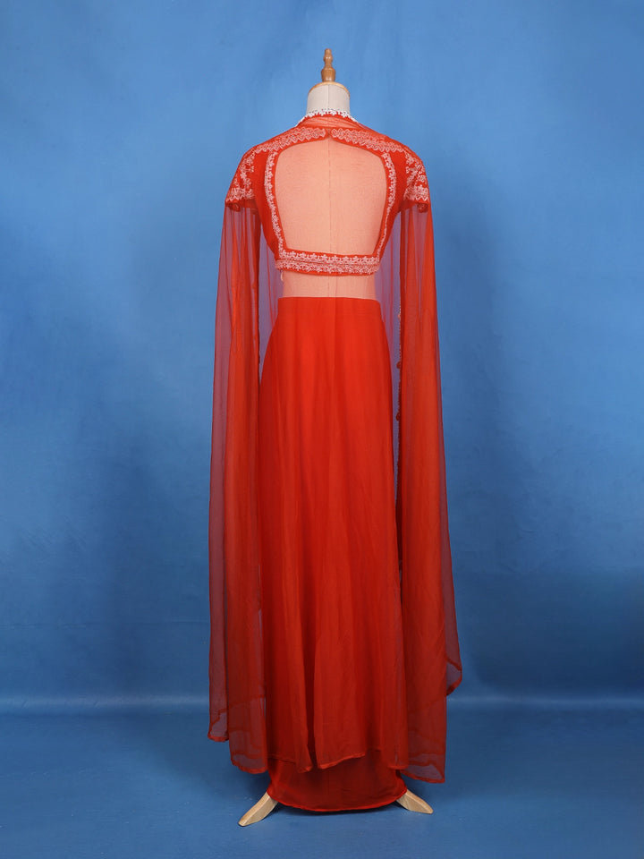 Fiery Red Pearl and Sequin Embellishments Georgette Crepe Top - Diadem
