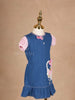 Blue Denim Frock Adorned with Floral Basket Designs and Puff Sleeve for Girls - Diadem