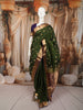 Forest Green Floral Butta Zari Woven Design Pure Kanchipuram Silk Saree with Contrast Zari Border