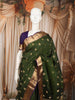 Forest Green Floral Butta Zari Woven Design Pure Kanchipuram Silk Saree with Contrast Zari Border