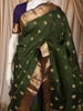 Forest Green Floral Butta Zari Woven Design Pure Kanchipuram Silk Saree with Contrast Zari Border