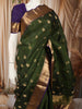 Forest Green Floral Butta Zari Woven Design Pure Kanchipuram Silk Saree with Contrast Zari Border