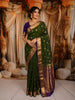 Forest Green Floral Butta Zari Woven Design Pure Kanchipuram Silk Saree with Contrast Zari Border