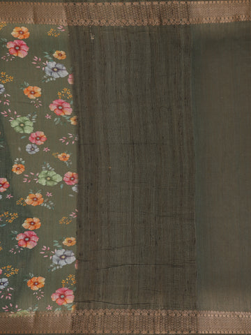 Forest Green Floral Design Tussar Silk Saree - Diadem