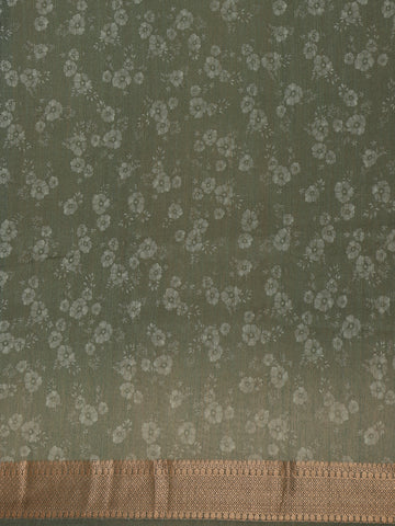 Forest Green Floral Design Tussar Silk Saree - Diadem