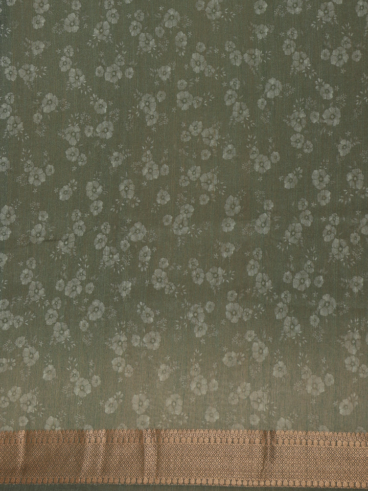 Forest Green Floral Design Tussar Silk Saree - Diadem