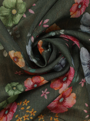 Forest Green Floral Design Tussar Silk Saree - Diadem