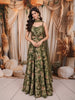 Forest Green Floral Printed Design Chiffon Party Wear Lehenga With Matching Choker Dupatta
