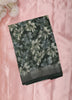 Forest Green Floral Printed Design Mixed Cotton Saree with Solid Border