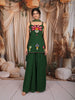 Forest Green Multicolor Floral Beads Embroidered Design Chiffon Party Wear Palazzo Suit with Matching Choker Dupatta