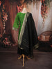 Forest Green Traditional Zari Woven Design Semi Silk Straight Cut Salwar Suit with Contrast Dupatta