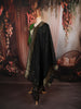 Forest Green Traditional Zari Woven Design Semi Silk Straight Cut Salwar Suit with Contrast Dupatta