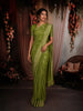 Fresh Leaf Green Floral Vine Zari Woven Design Semi Banarasi Silk Saree with Designer Border